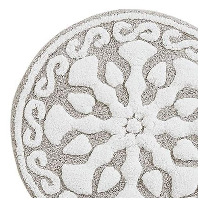 HomeRoots 25" Taupe And White Cotton Round Medallion Bath Rug