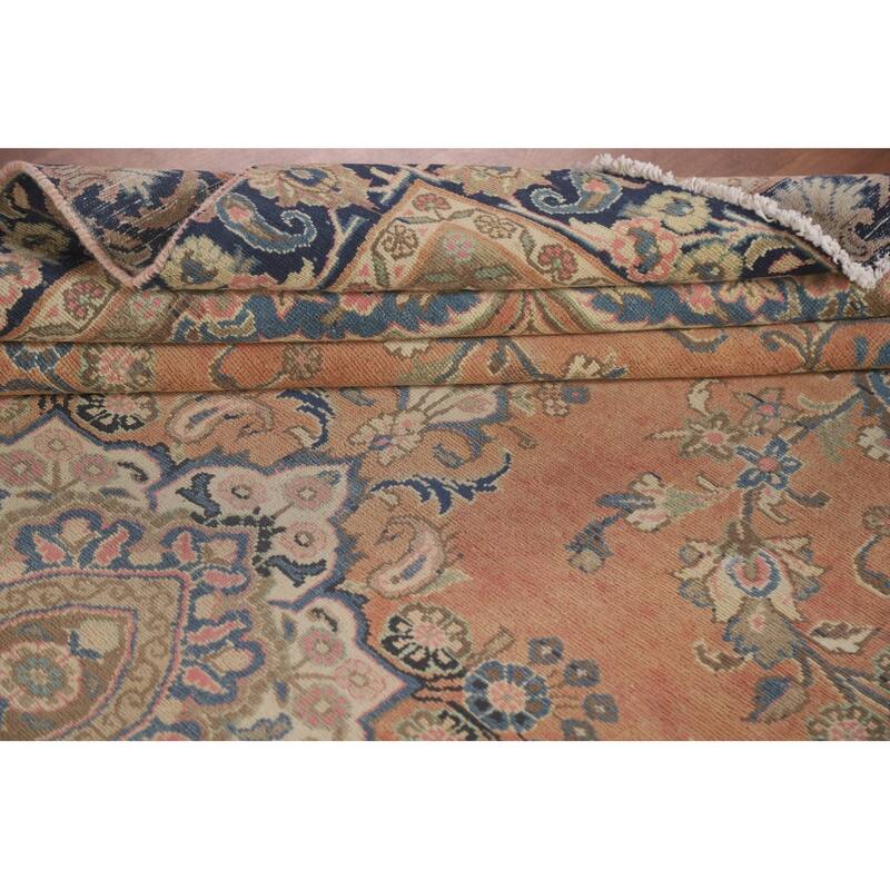 Hand Knotted Oriental 100% Wool Carpet Traditional Floral Oranges & Rust Mashad Area Rug - 9' 1'' X 5' 10''