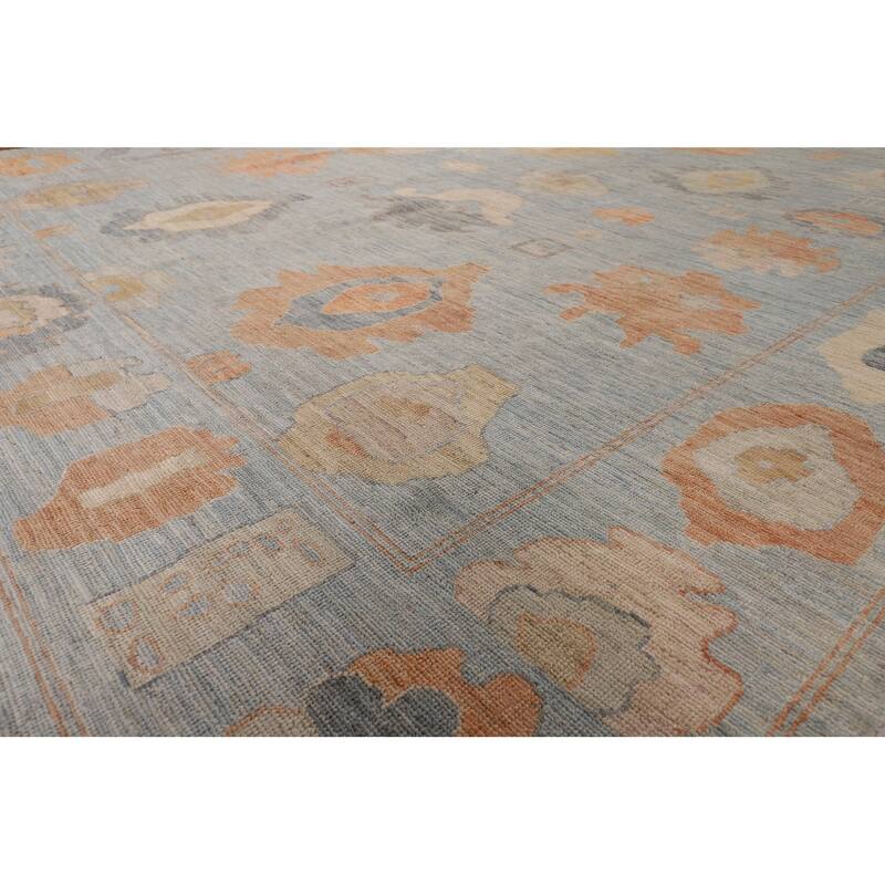 Vegetable Dye Blue Oushak Turkish Area Rug Handmade Wool Carpet - 9'4" x 11'10"