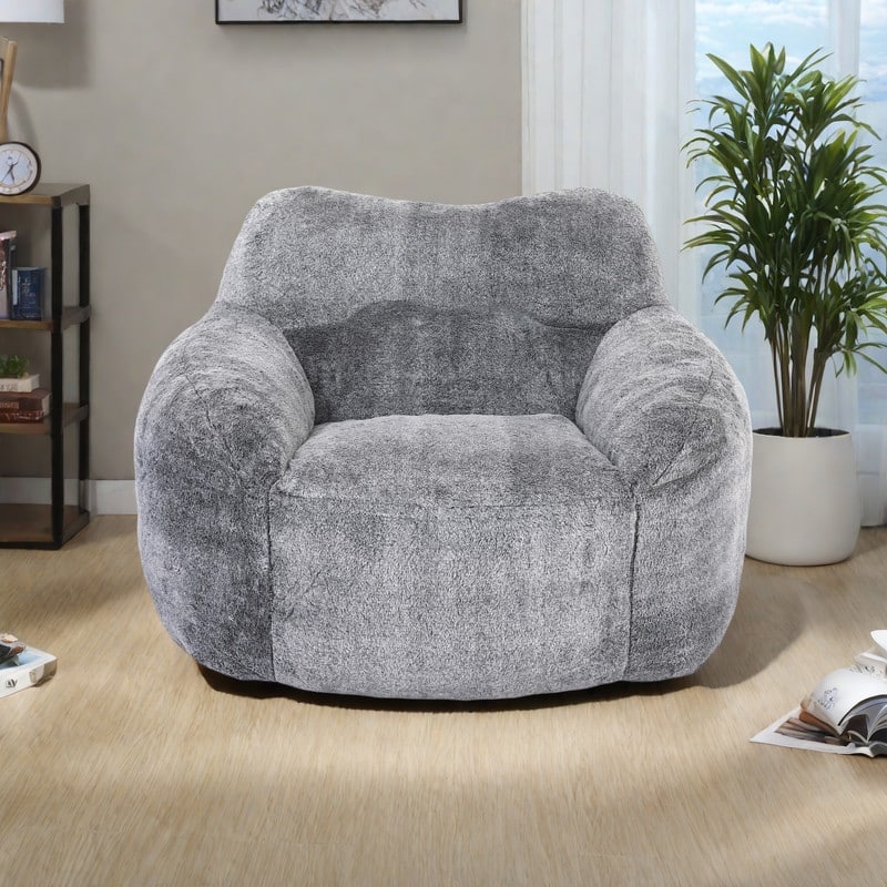 Faux Fur Bean Bag Lounge Chairs with Armrests and High-Density Foam Filling