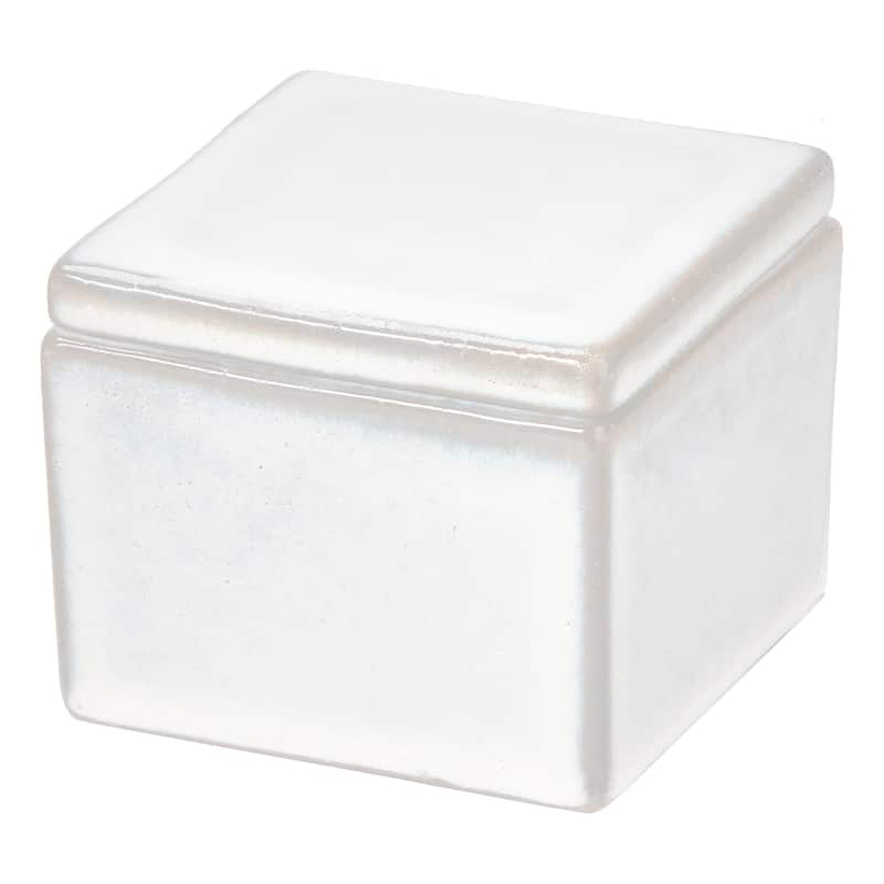 Small White Decorative Stoneware Box - Ceramic Storage for Summer Decor, 3" H x 3.5" L x 3.5" W, Dust & Wipe Clean