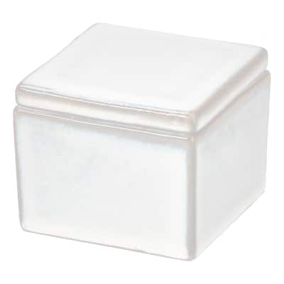 Small White Decorative Stoneware Box - Ceramic Storage for Summer Decor, 3" H x 3.5" L x 3.5" W, Dust & Wipe Clean