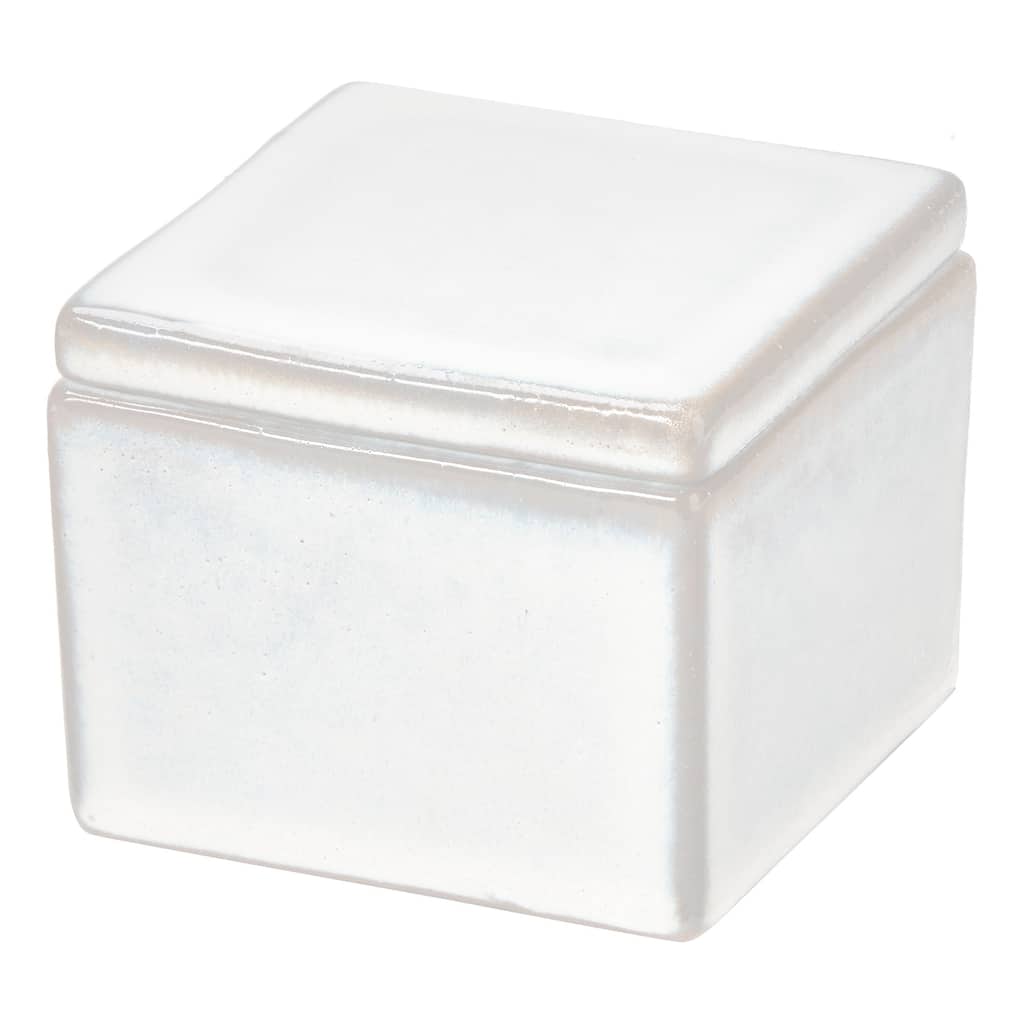 Small White Decorative Stoneware Box - Ceramic Storage for Summer Decor, 3" H x 3.5" L x 3.5" W, Dust & Wipe Clean