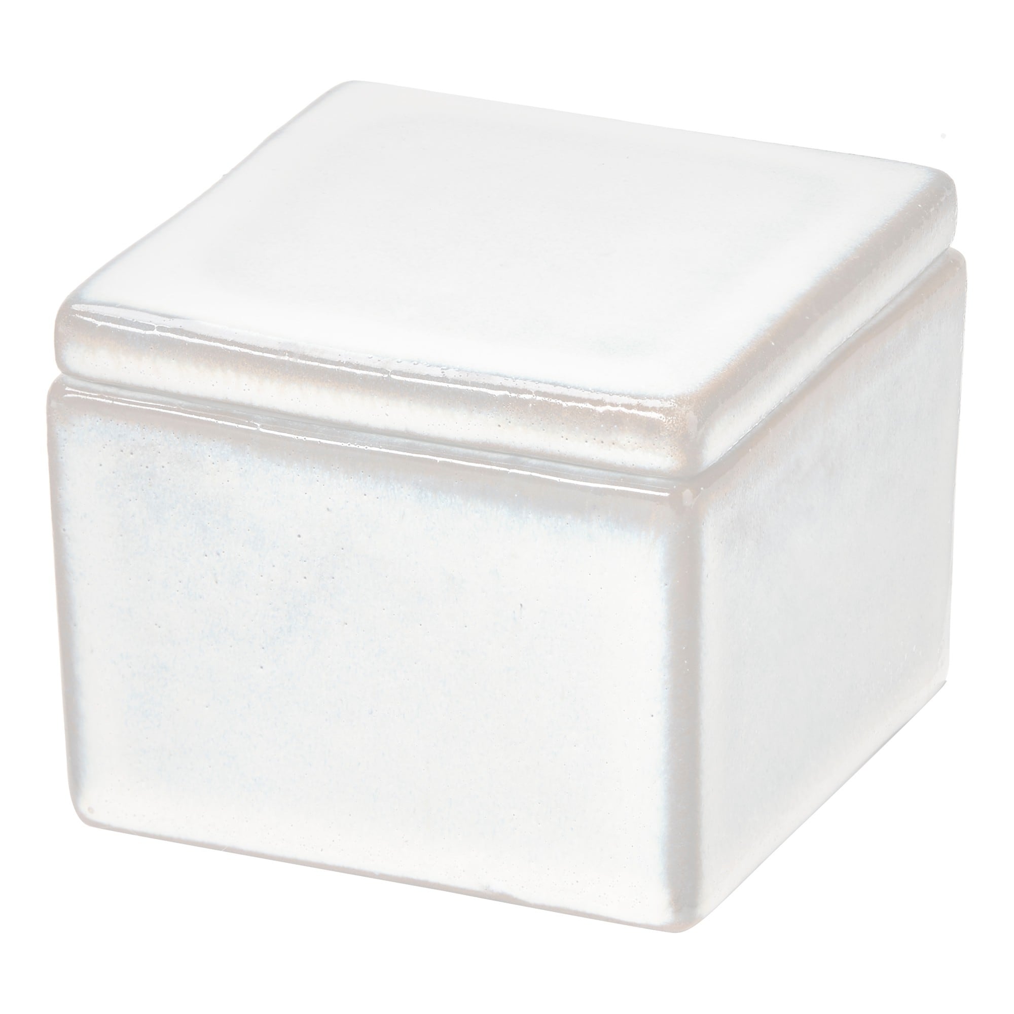 Small White Decorative Stoneware Box - Ceramic Storage for Summer Decor, 3" H x 3.5" L x 3.5" W, Dust & Wipe Clean