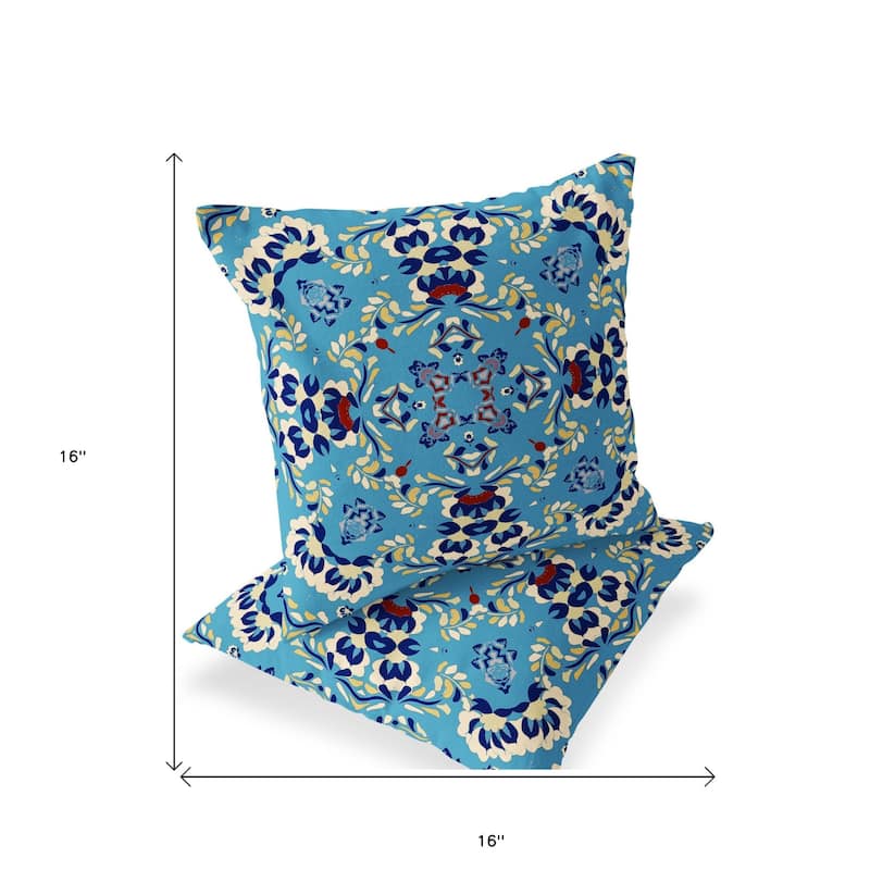 HomeRoots Set of Two 16" X 16" Blue and Yellow Blown Seam Eclectic Indoor Outdoor Throw Pillow - 16.00' X '16.00' X '5.00
