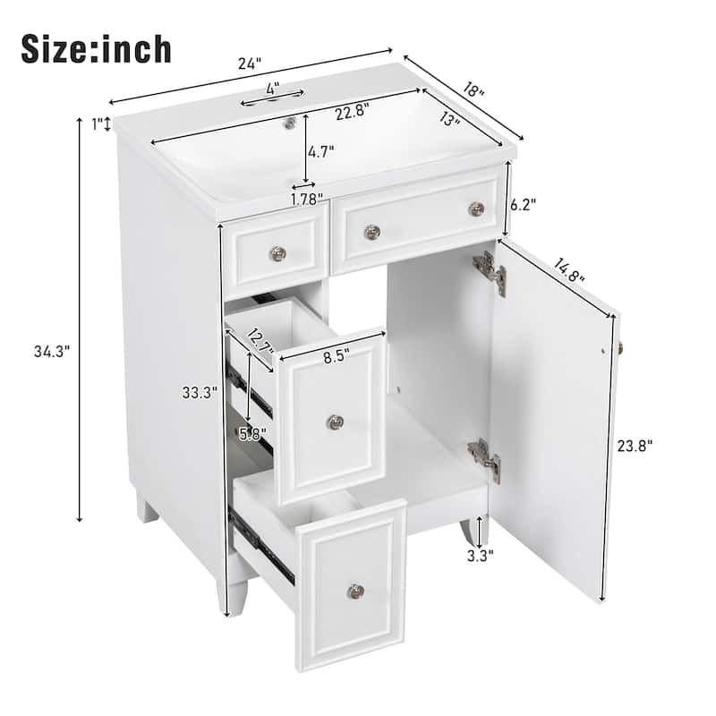 Bathroom Vanity Cabinet with Resin Sink, 2 Drawers & 1 Door