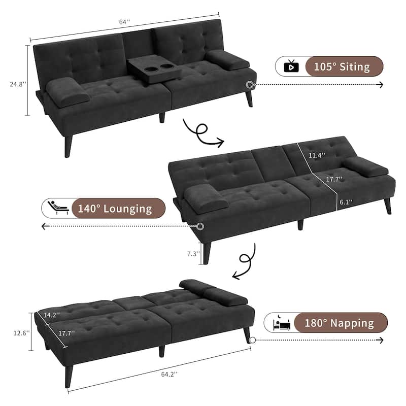 Futzca 64" Small Loveseat, 3 in 1 Cute Convertible Sofa Bed