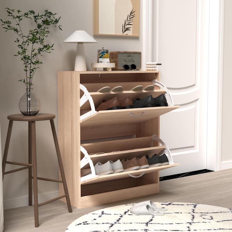 Wooden Shoe Storage Cabinet with 3 Flip Doors, Spacious Storage, and Durable Construction for Entryway or Mudroom Organizer