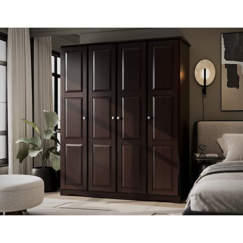 100% Solid Wood Regal 4-Door Wardrobe Armoire by Palace Imports - Java-Solid Wood Doors-Metal Knobs