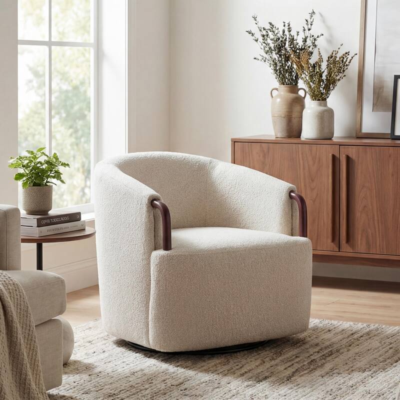 Christopher Knight Home - Modern Upholstered Swivel Accent Chair with Barrel Design - Beige