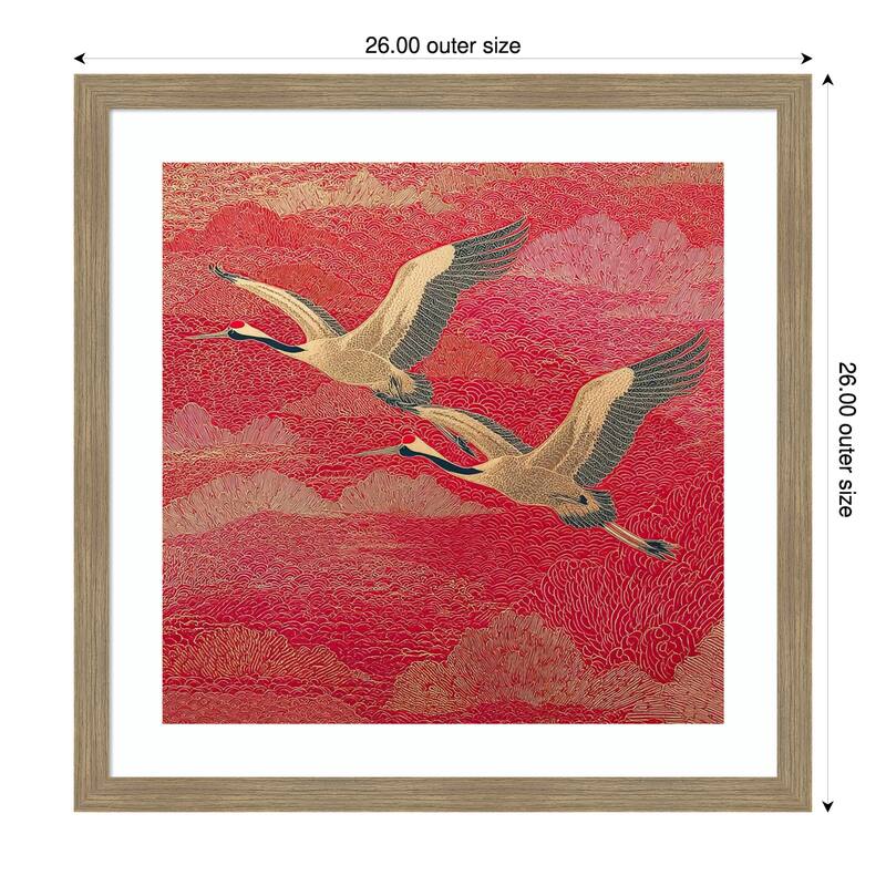 Birds No. 1 by Tradelink inhouse artist Wood Framed Wall Art Print - Woodgrain Stripe Mocha - 26 x 26 in