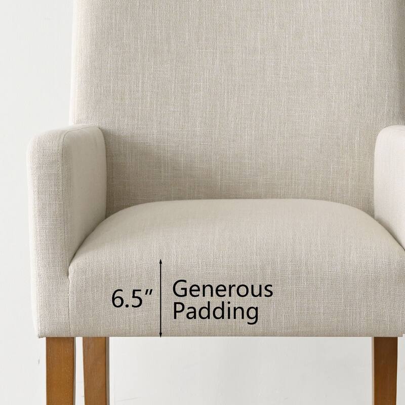 Linen Upholstered Armchairs with Wide Seat, High Back and Solid Wood Legs, Set of 6