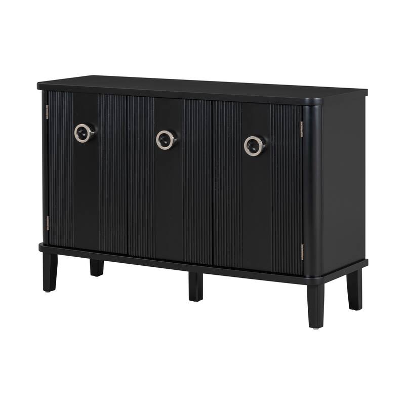 Modern Solid Wood Cabinet with Three Acacia Solid Doors and Adjustable Shelves Ideal for Living Room, Study, Corridor
