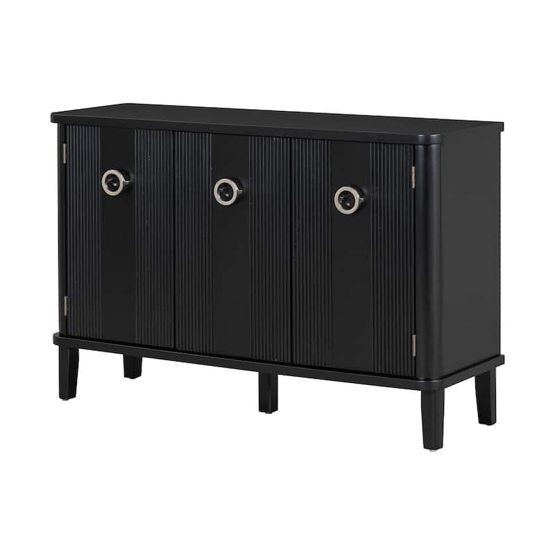 Simple and Atmospheric Solid Wood Veneer Fraxinus Mandschuric Cabinet with Three Acacia Solid Doors,Adjustable