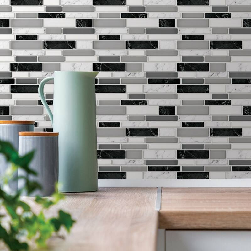 Walplus Mosaic Glossy 3D Metro Peel and Stick Backsplash Tile Stickers - Grey - 12pcs