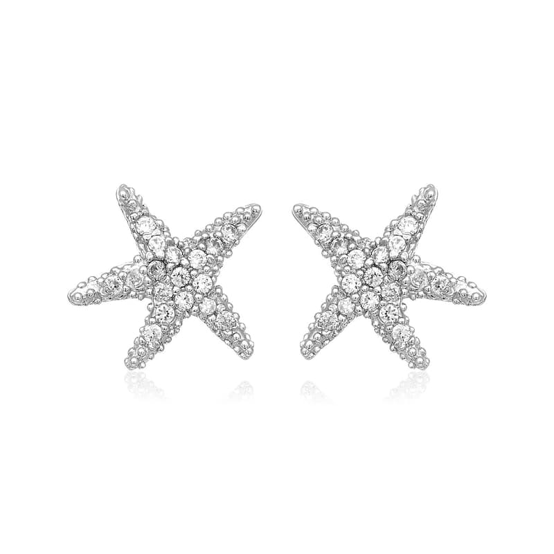 Sterling Silver Petite Starfish Earrings with Cubic Zirconias
