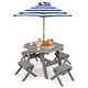 preview thumbnail 6 of 5, Kids Wooden Table Set with Adjustable Umbrella Table & 4 Stools Grey+Blue+White