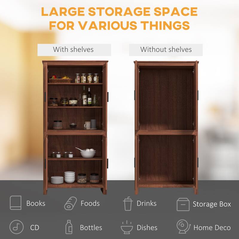 HOMCOM 64" 4-Door Kitchen Pantry, Freestanding Storage Cabinet with 3 Adjustable Shelves for Kitchen
