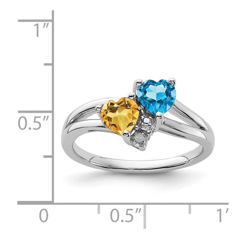 Curata 925 Sterling Silver Polished Open back Blue Topaz and Citrine Diamond Ring