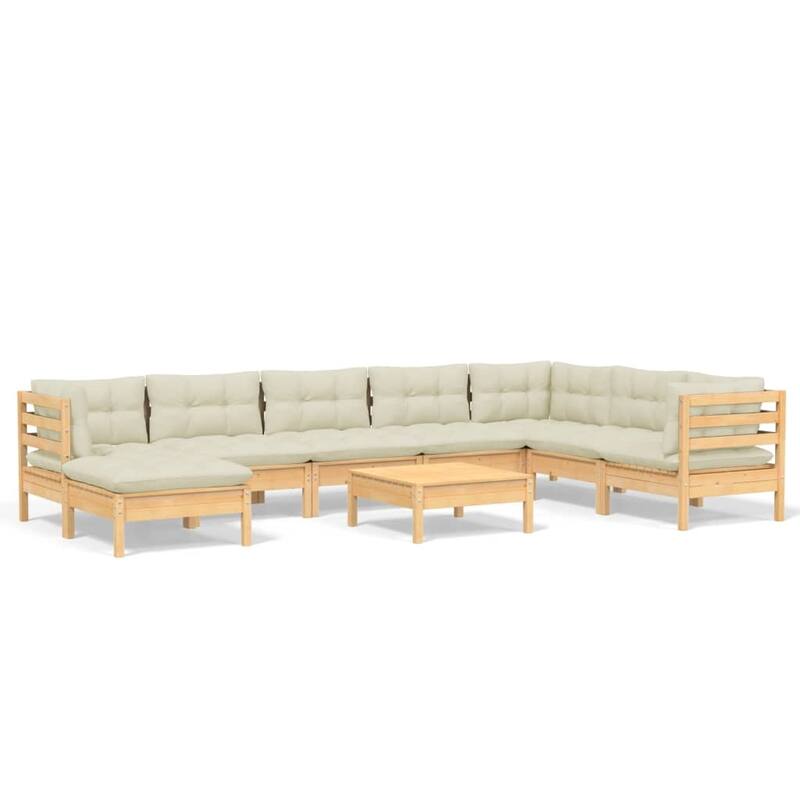 vidaXL Solid Pinewood Patio Lounge Set 9 Piece with Cushions Multi Colors