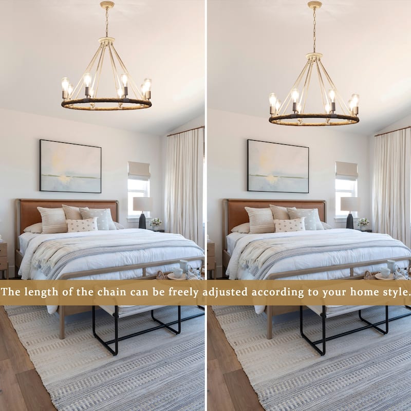 8-Light Classic Semi Flush Mount Chandelier, Farmhouse Modern Wagon Wheel Chandelier for Dining Room - W30.71"x H25.59"