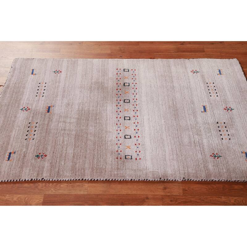 Hand Knotted Oriental 100% Wool Carpet Tribal Animal Pictorial Beige & Ivories Gabbeh Area Rug - 4' 11'' X 2' 11''