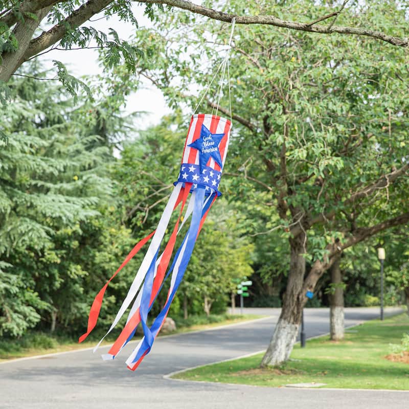 Glitzhome 60.25"H Patriotic Gold Bless America Stars Windsock