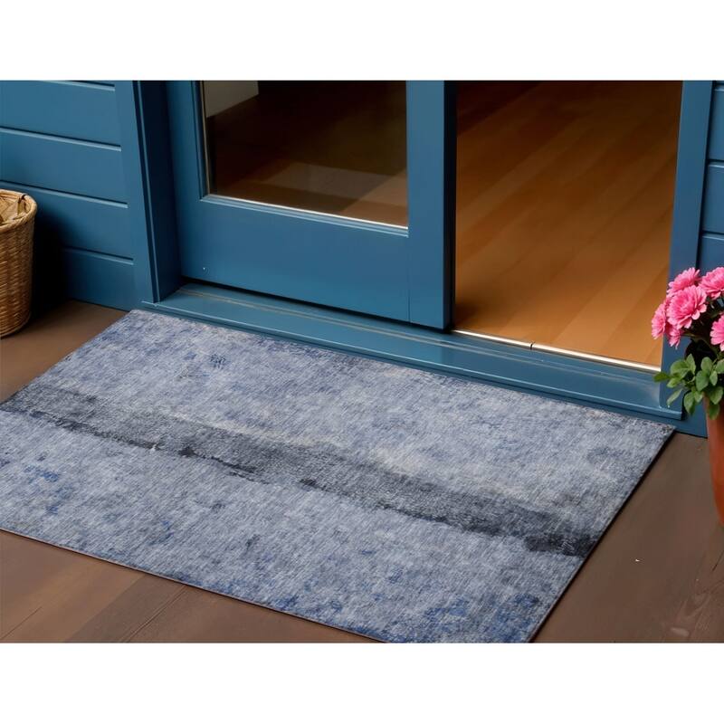 Dave Unique Abstract Spill-Resistant Blended Style Outdoor Rug - 3' x 5' - Blue
