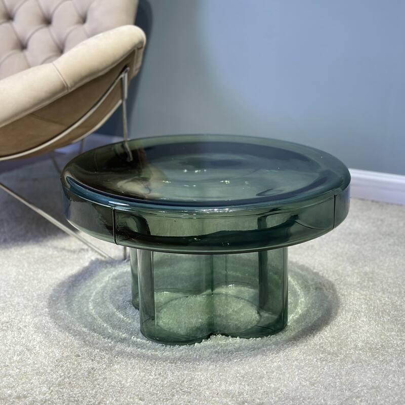 Modern Artistic Flower Glass Round Coffee Table Side Table - Green