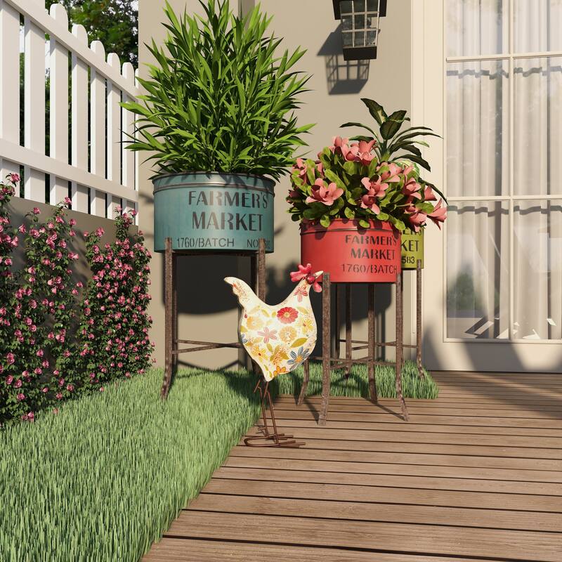 Metal Rooster Indoor Outdoor Distressed Standing Decorative Garden Sculpture - Green or Cream - Roche River Decor