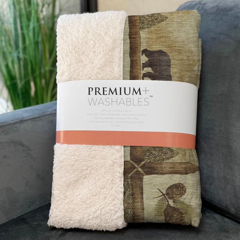 Premium Machine Washable ASB142 Bear Moose Sherpa Throw Blanket