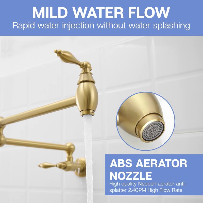 Wall Mount Commercial Pot Filler Faucet,Brass Material Folding Faucet, with Stretchable Double Joint Swing Arms
