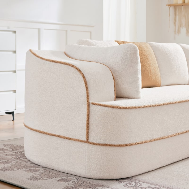 135" Two-Tone Sofa Teddy Fabric Sofa, Boneless Couch with Sponge Cushions, Stylish Sectional Sofa with Pillows for Living Room