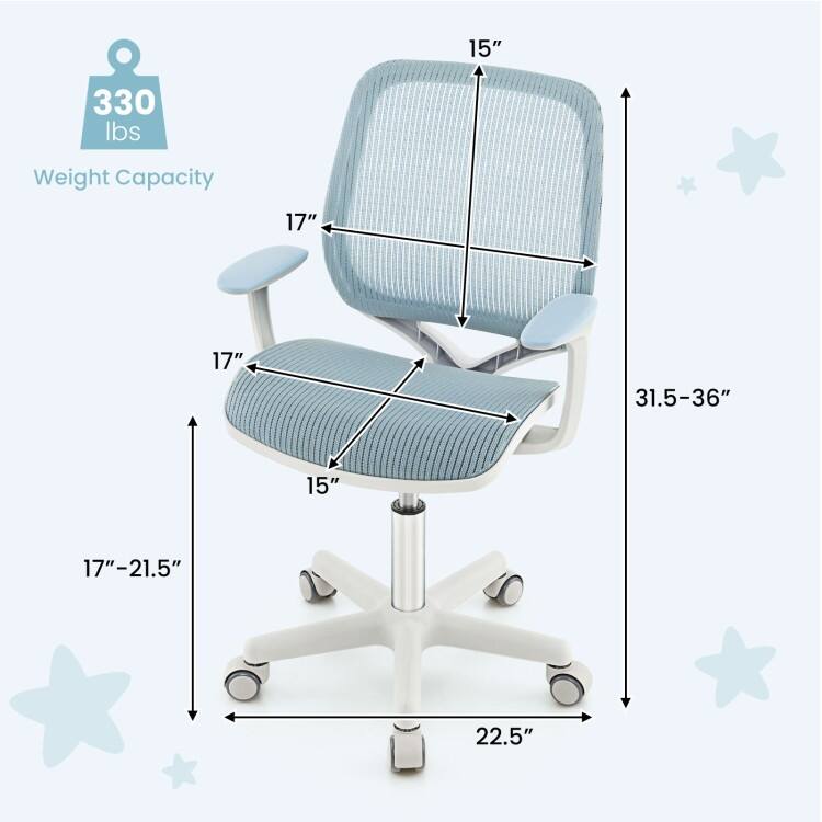 Swivel Mesh Children Computer Chair with Adjustable Height - 22.5" x 22.5" x 31.5"