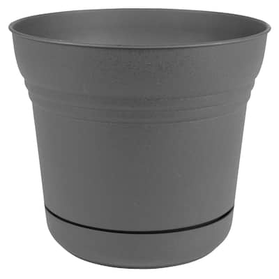 Bloem Saturn Planter w/ Saucer 10" Charcoal Gray - 10