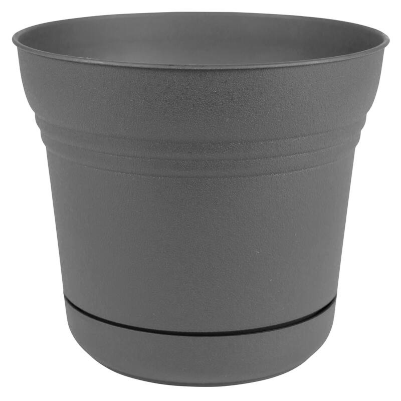 Bloem 12.75 in. H x 14 in. W Plastic Saturn Planter Charcoal - Grey