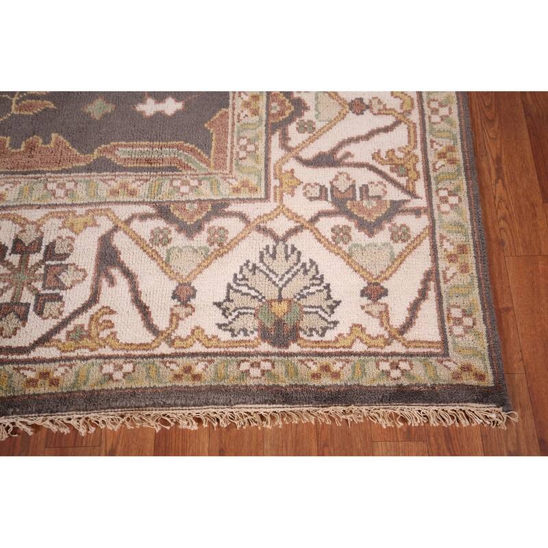 All-Over Gray & Ivory Oushak Indian Area Rug Handmade Wool Carpet - 8'1" x 9'9"