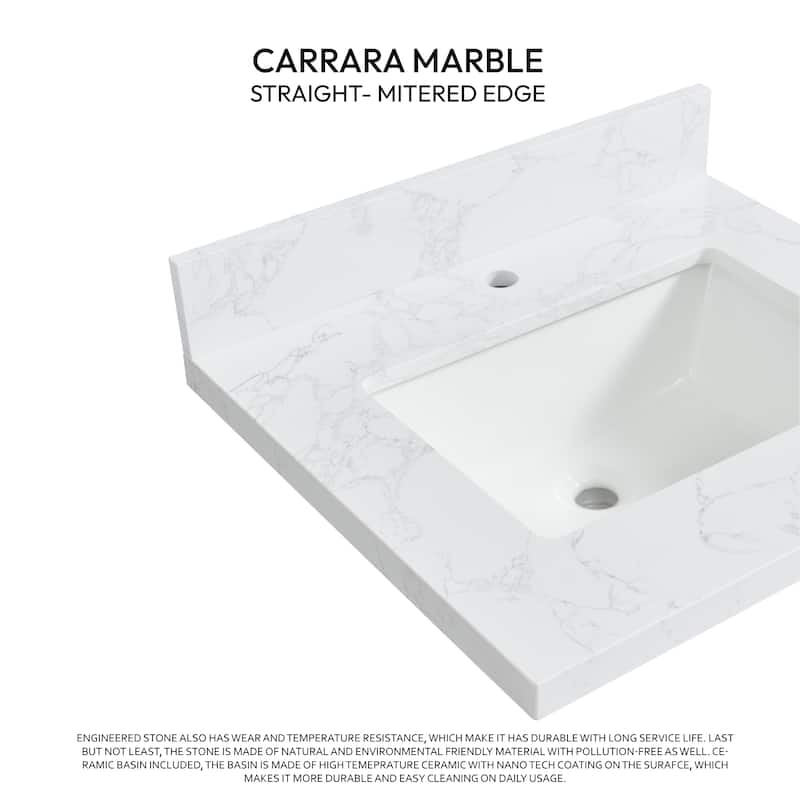 Malaga Composite Stone Vanity Top with White Rectangular Sink