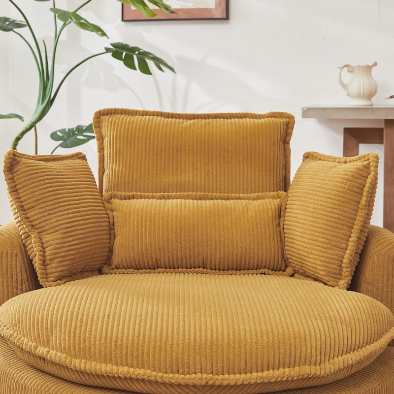 52" Upholstered Swivel Barrel Chair with Moon Storage Ottoman