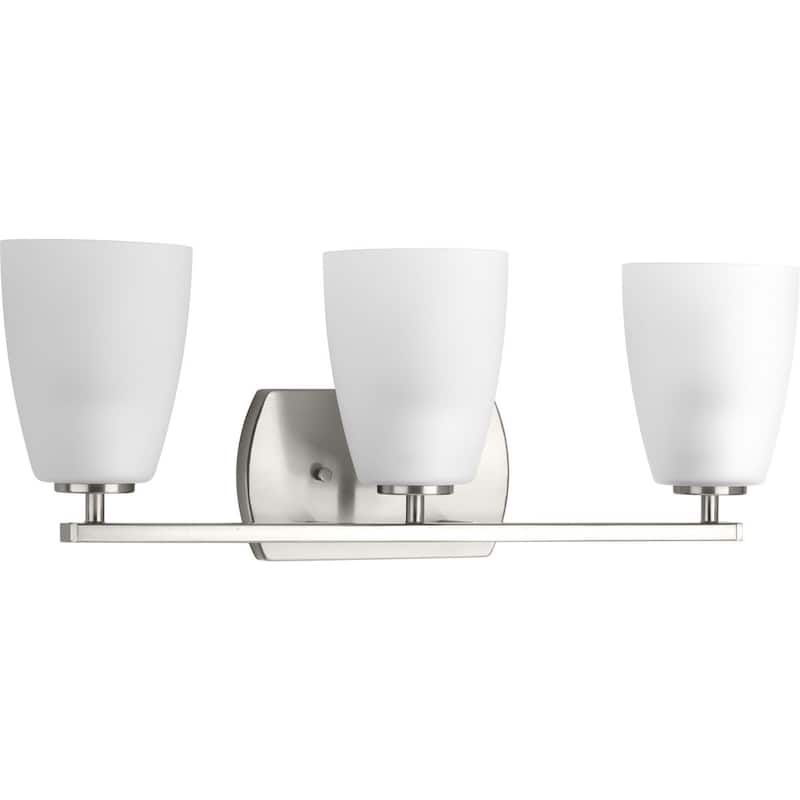 Leap Collection Three-Light Brushed Nickel Etched Glass Modern Bath Vanity Light - 8.375" x 22.875" x 6.125"