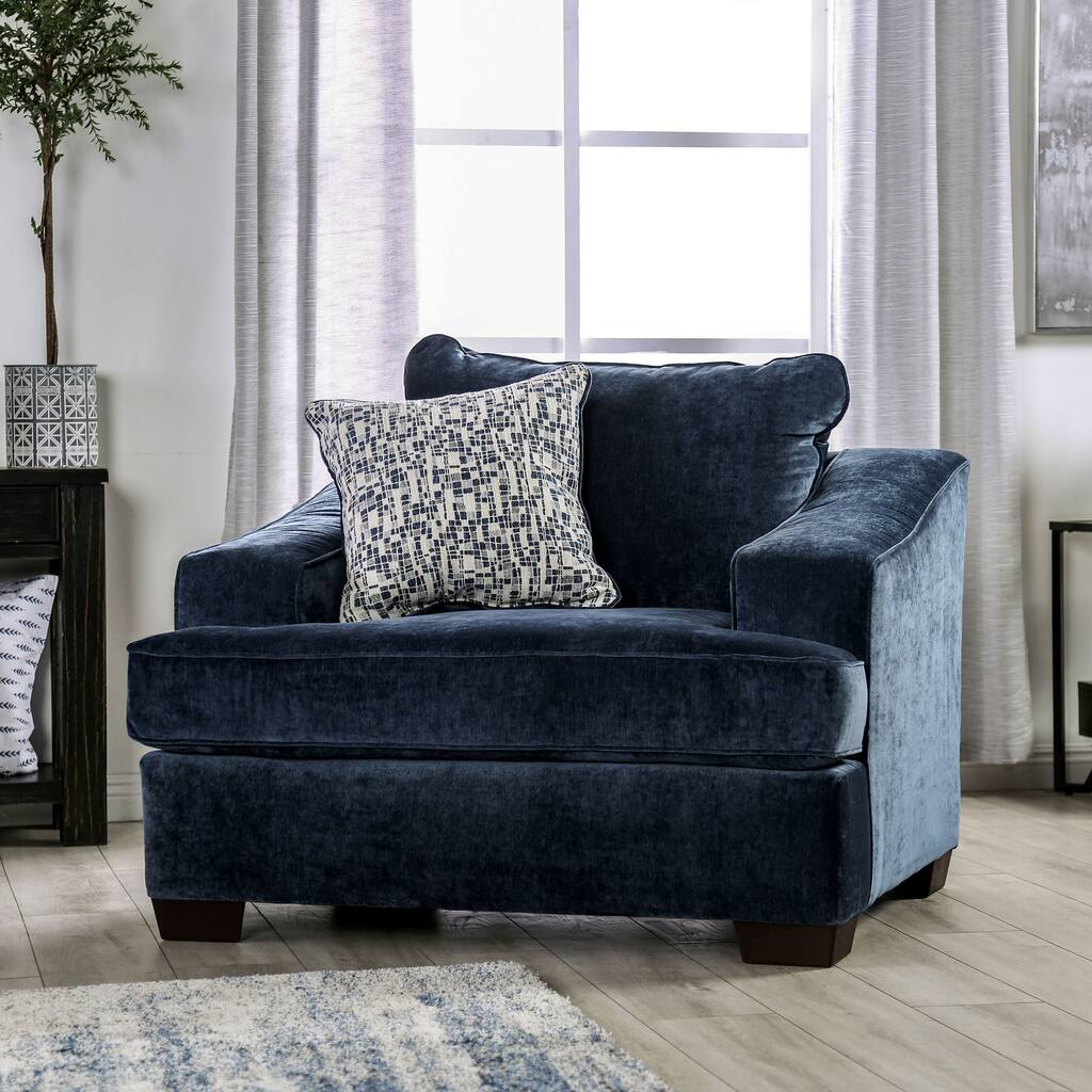 Parthage Contemporary Navy Chenille Upholstered Chair by Furniture of America