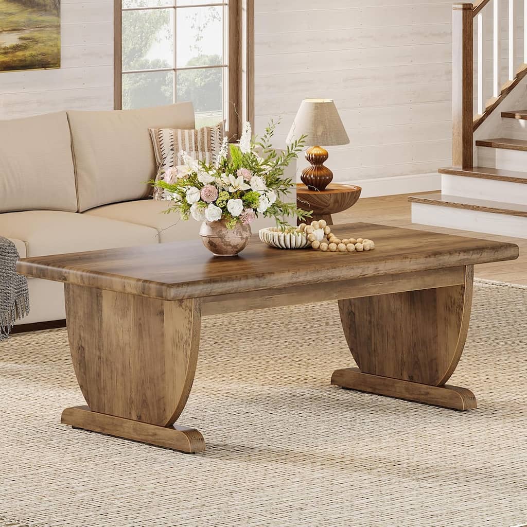 47" Brown MDF Coffee Table, Rectangle Center Living Room Table
