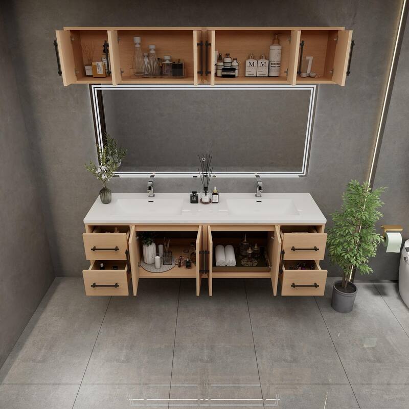 Victoria 72'' Double Sink Wall-Mounted Vanity Set with Motion Sensor LED light Top Cabinet