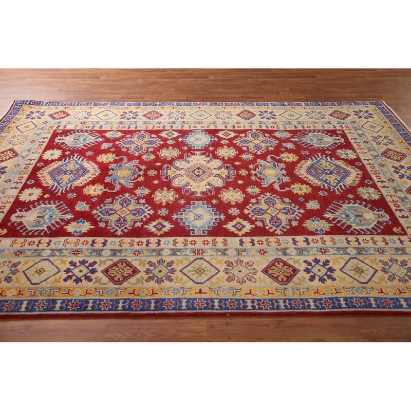 Red Kazak Living Room Area Rug Handmade Wool Carpet - 6'5" x 9'9"