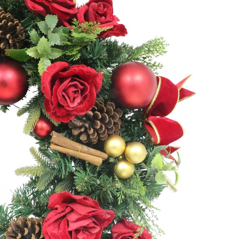 Puleo International 26" Pre-Lit Artificial Adorned Christmas Wreath