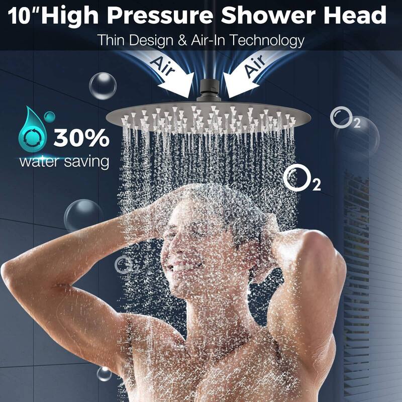 Bathlet 10" Rain Shower Head with Adjustable Height & Distance Extension Arm
