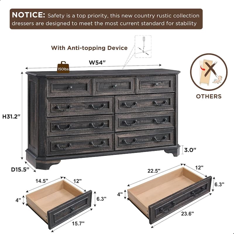 Farmhouse Drawers Dresser, Wood Chest of Drawers, Dressers Organizer