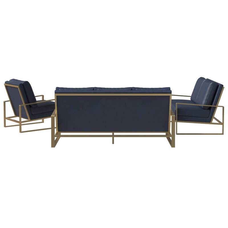 LeisureMod Modern 3-Piece Leather Sofa Set For 6 - Includes Sofa, Loveseat & Accent Chair for Home Office Living Room Bedroom