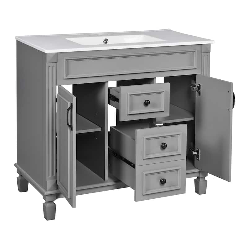Bathroom Vanity Set with Medicine Cabinet and Floor Cabinet, Spacious Storage Cabinets with Mirror, Open Shelves and Drawers