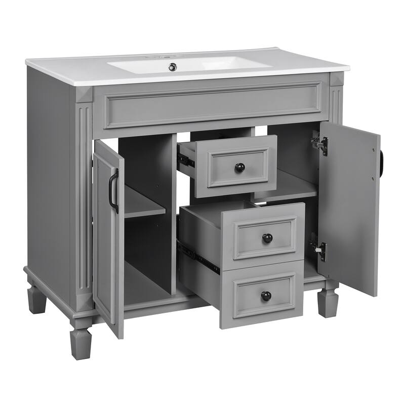 Roomfitters 36" Vanity with Sink and Mirror, Cabinet with 2 Doors and 2 Drawers, Royal Blue Modern Storage Set